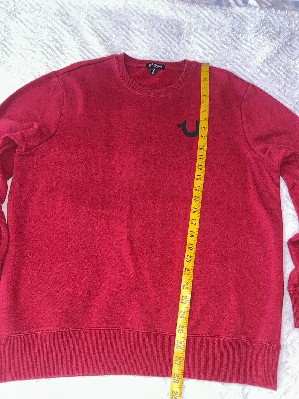 True Religion Red Crewneck Sweatshirt with Black Horseshoe Logo